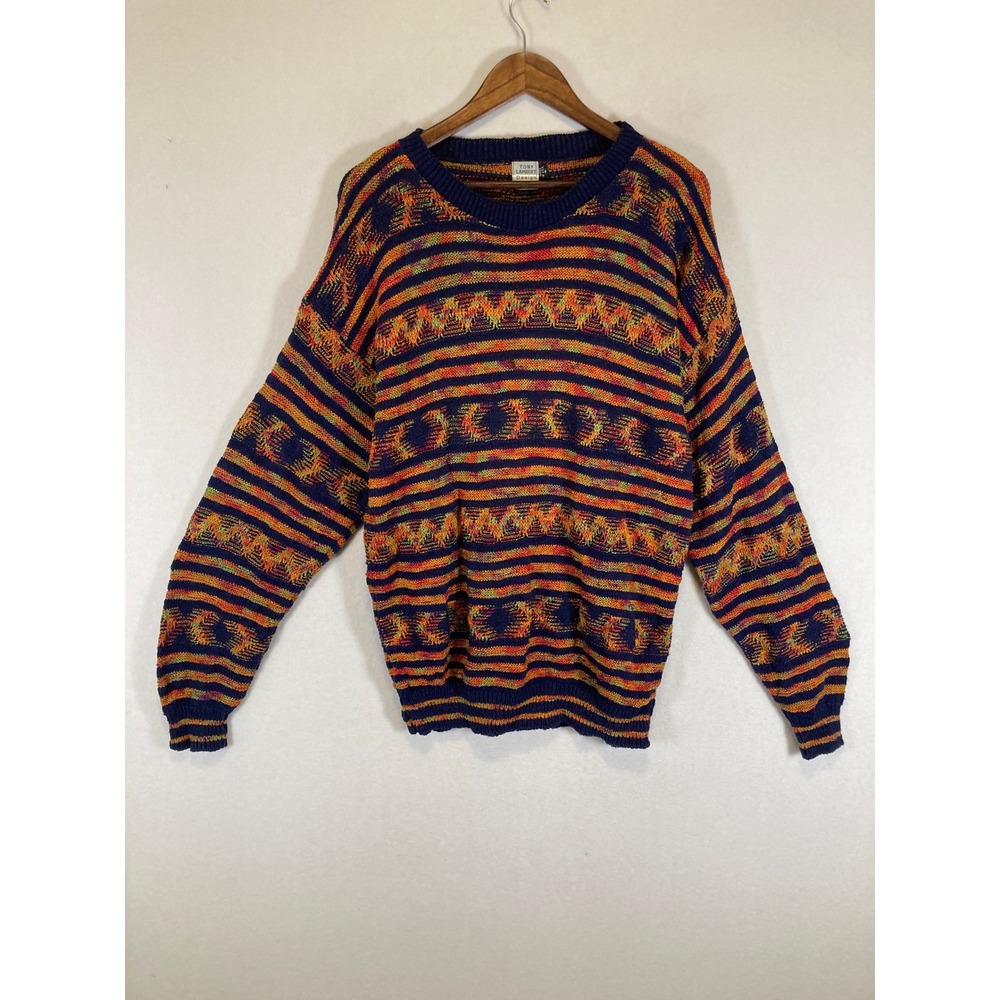 Vintage Tony Lambert Women‎ Med Multi Color Geometric Knit Coogi Style Sweater